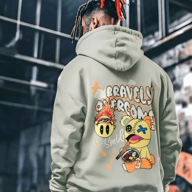 Streetwear Graphic Hoodie – Bravely Overcome Anime Art Design