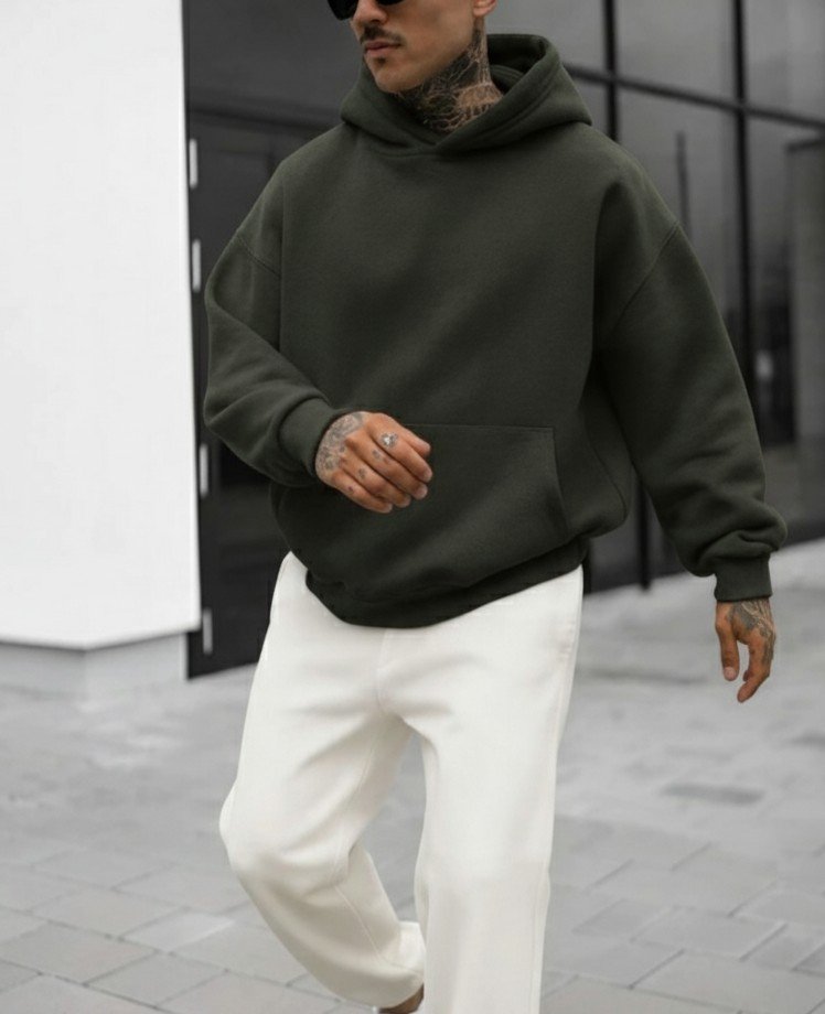 Heavyweight Men’s Hoodie in Dark Green – Relaxed Oversized Fit