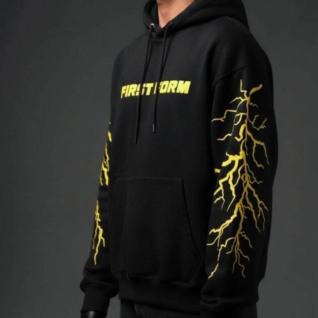 First Form Thunder Breathing Hoodie – Black & Yellow Lightning Design