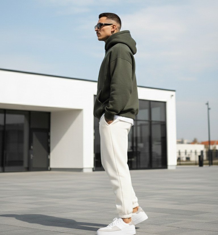 Heavyweight Men’s Hoodie in Dark Green – Relaxed Oversized Fit - Image 3