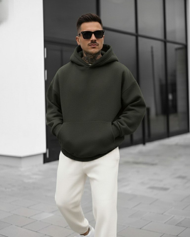 Heavyweight Men’s Hoodie in Dark Green – Relaxed Oversized Fit - Image 5
