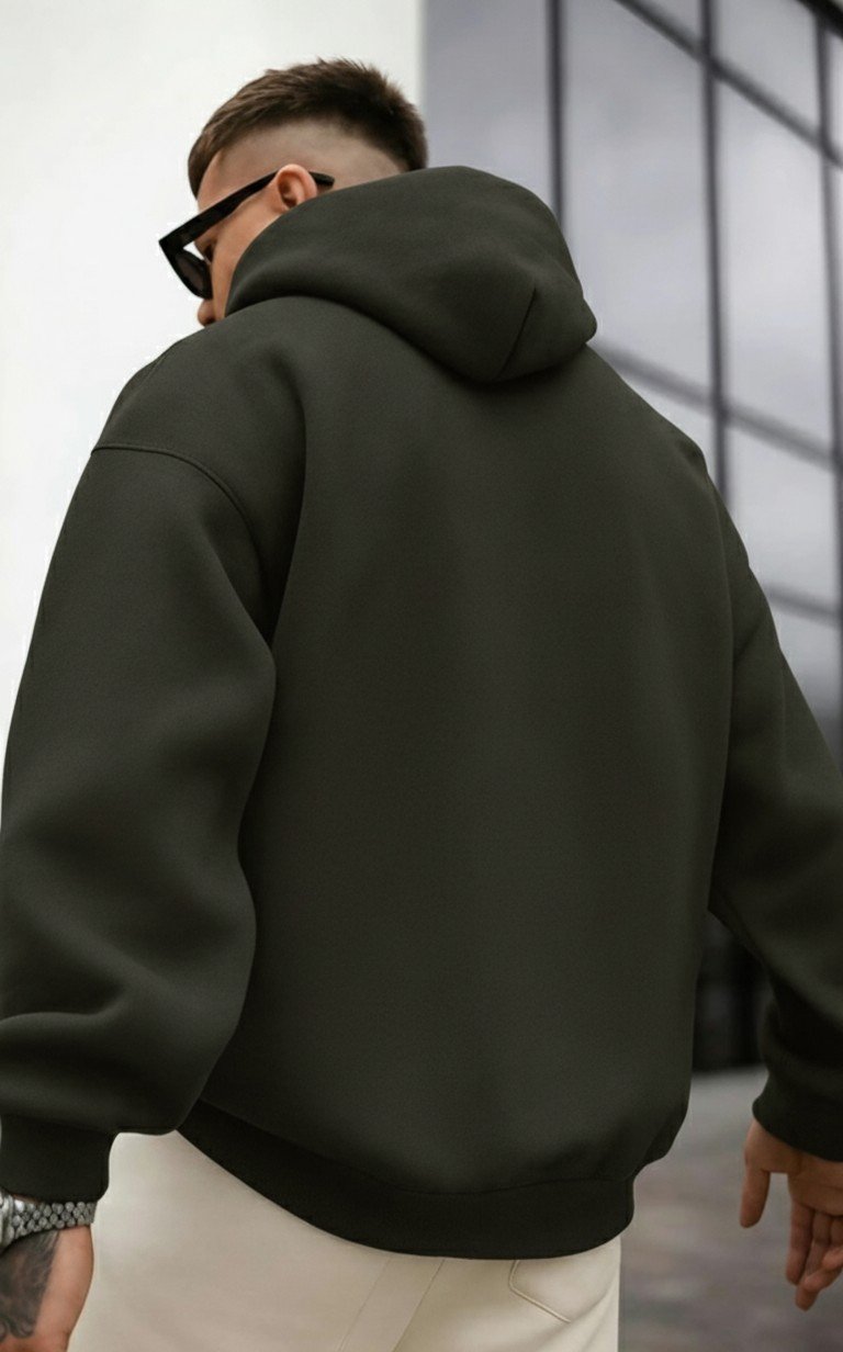 Heavyweight Men’s Hoodie in Dark Green – Relaxed Oversized Fit - Image 4