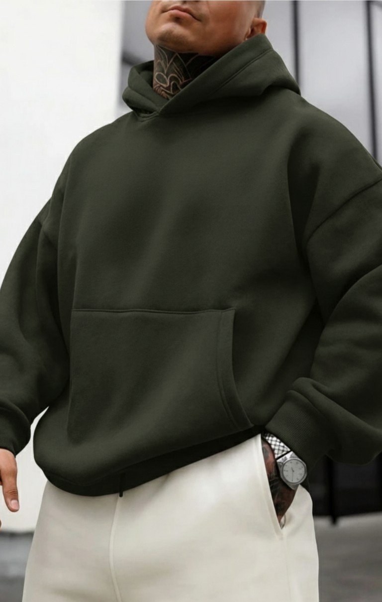 Heavyweight Men’s Hoodie in Dark Green – Relaxed Oversized Fit - Image 2