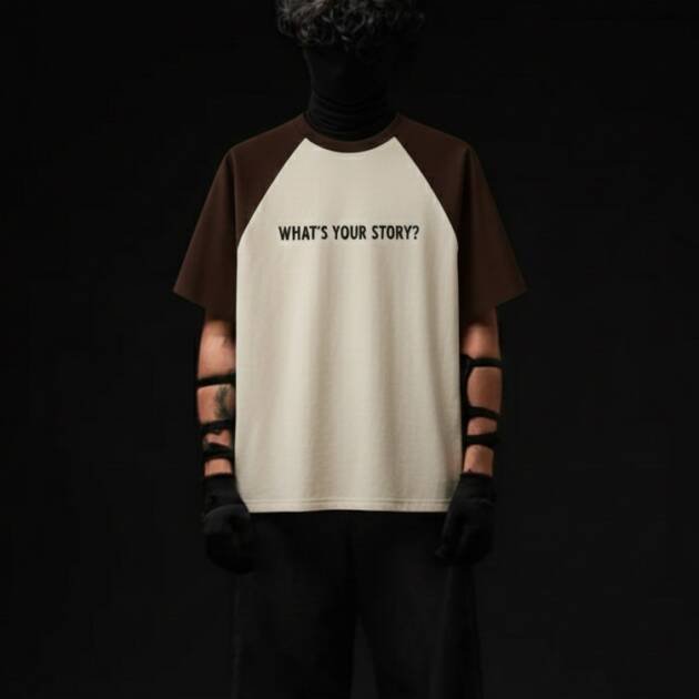 What’s Your Story? Oversized Unisex Raglan Tee – Cream & Brown