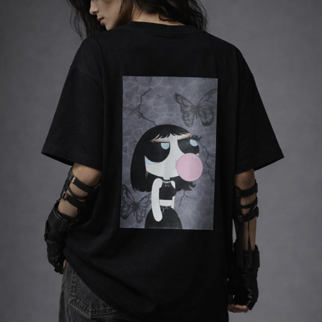 Angel Made in Hell Black Oversized Graphic T-Shirt for Women