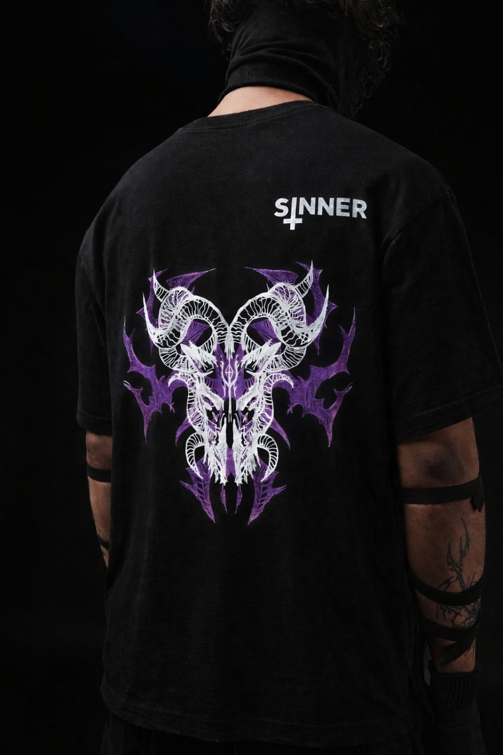 SINNER CRUEL™ Demon Skull Streetwear T-Shirt – Black Oversized Graphic Tee - Image 3