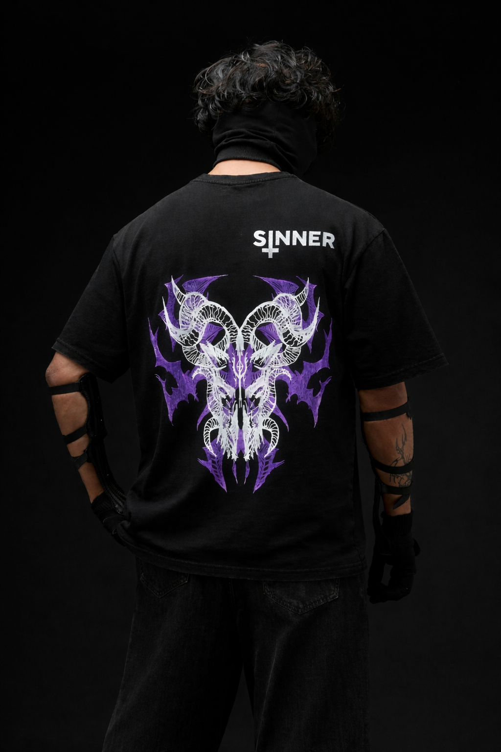 SINNER CRUEL™ Demon Skull Streetwear T-Shirt – Black Oversized Graphic Tee - Image 6