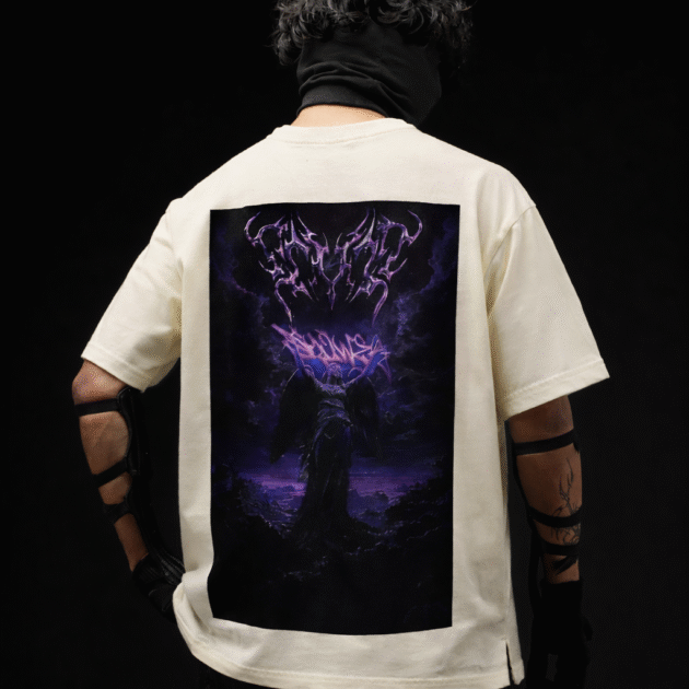 Off-White Oversized Gothic Angel Graphic T-Shirt for Men & Women – Aesthetic Streetwear Back Print Tee