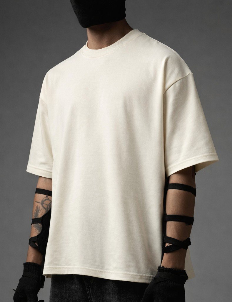 Unisex Oversized Hamsa Hand Evil Eye Lotus Graphic T-Shirt – Off-White - Image 2