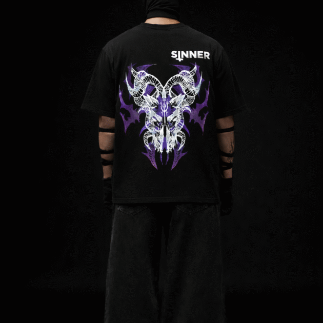 SINNER CRUEL™ Demon Skull Streetwear T-Shirt – Black Oversized Graphic Tee