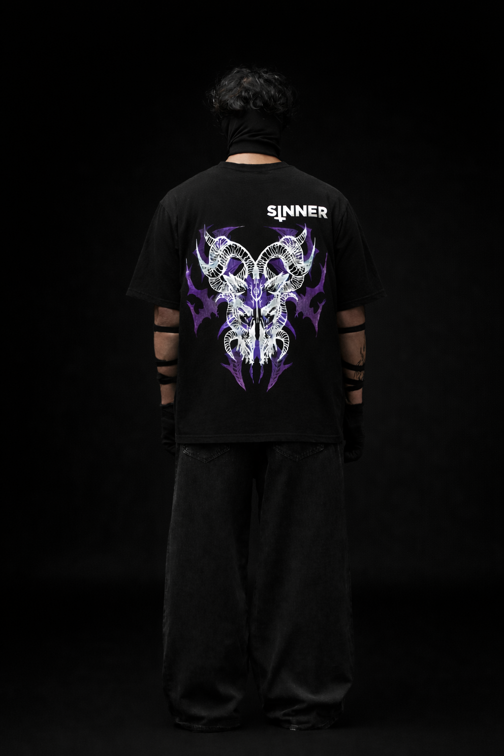 SINNER CRUEL™ Demon Skull Streetwear T-Shirt – Black Oversized Graphic Tee
