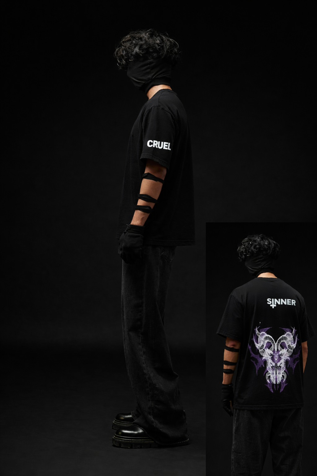 SINNER CRUEL™ Demon Skull Streetwear T-Shirt – Black Oversized Graphic Tee - Image 5