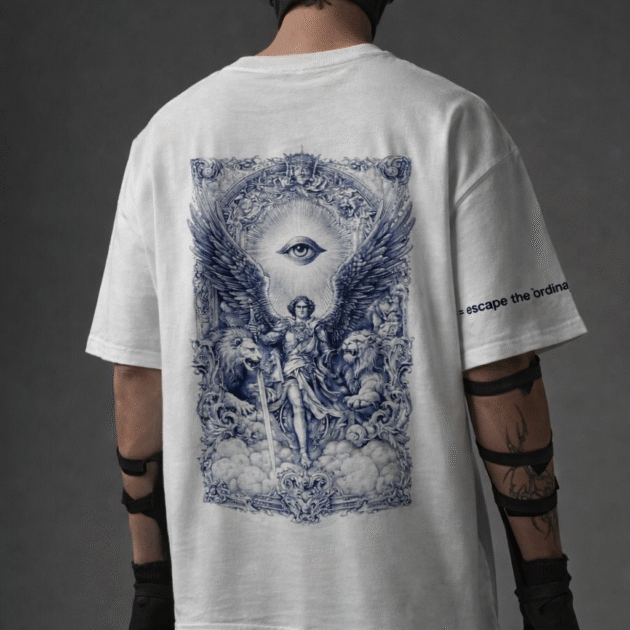 Escape the Ordinary Oversized Unisex Graphic T-Shirt – Angel Eye Back Print (Premium Cotton)